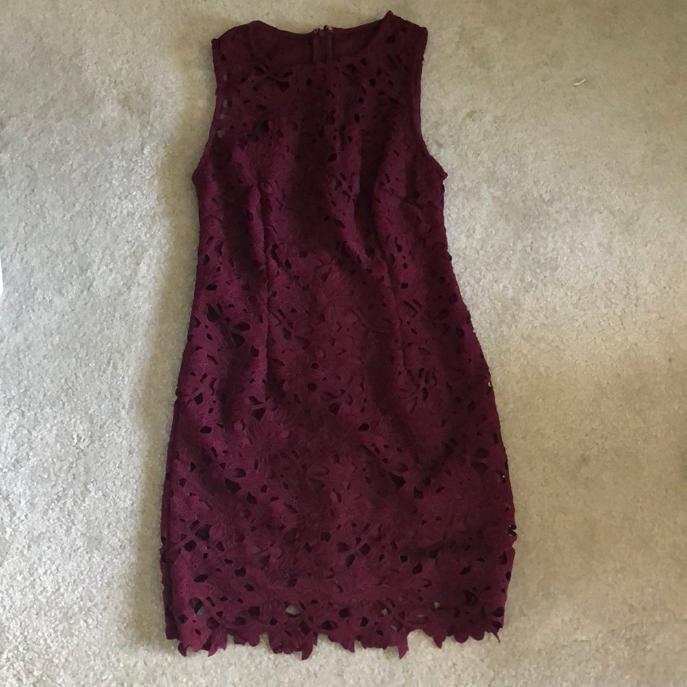 Maroon floral brocade dress